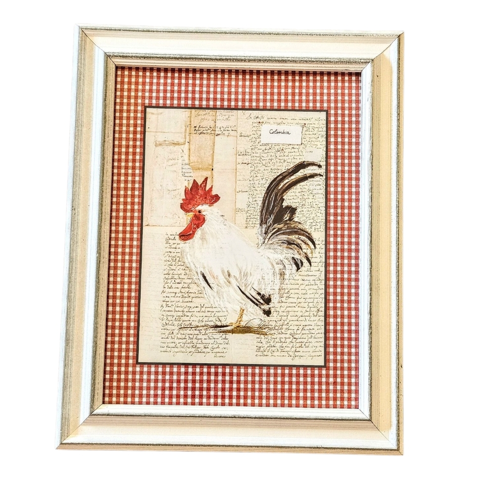 Vintage Isabelle de Borchgrave Gingham Rooster Framed Art Print 12x15 in